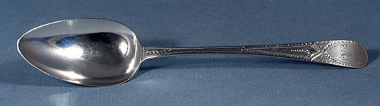 A set of five George III silver bright cut table spoons, Length: 8 ¼”/211mm Total Weight 7.3oz/207grms